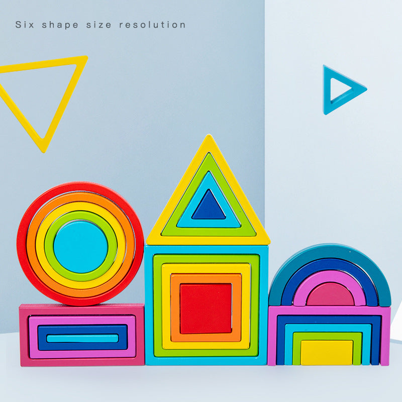 Wooden Rainbow Colour Building Blocks Set - Open ended wooden toys