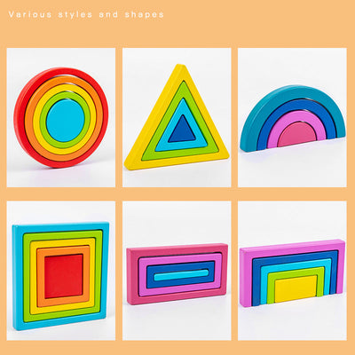 Wooden Rainbow Colour Building Blocks Set - Open ended wooden toys