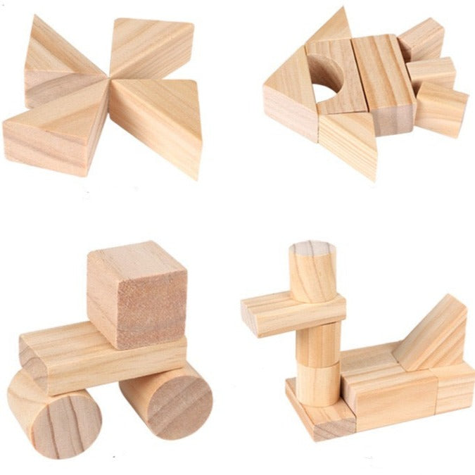 100 Pieces Wooden Building Blocks - Open Ended Wooden Toys