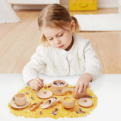 Service à thé et ustensiles en bois - Jouets de motricité fine