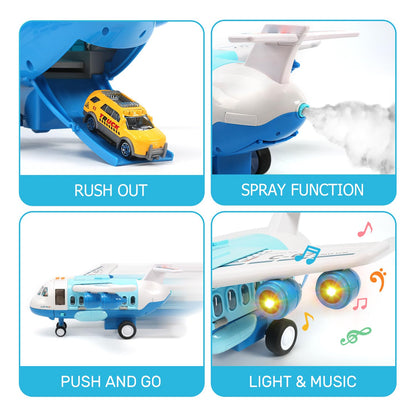 CUTE STONE Toy Airplanes, Toy Airplane with Smoke, Lights & Sounds, Friction Powered Plane Toy with Mini Cars for Kids