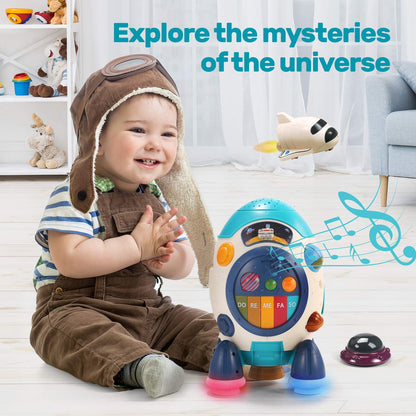 CUTE STONE Children's Multiple Activity Toys, Musical Toy, Electronic Toy W/ Lights & Sounds, Play Drum, Piano Music Key, Detachable Toy Space Shuttle, Astronaut