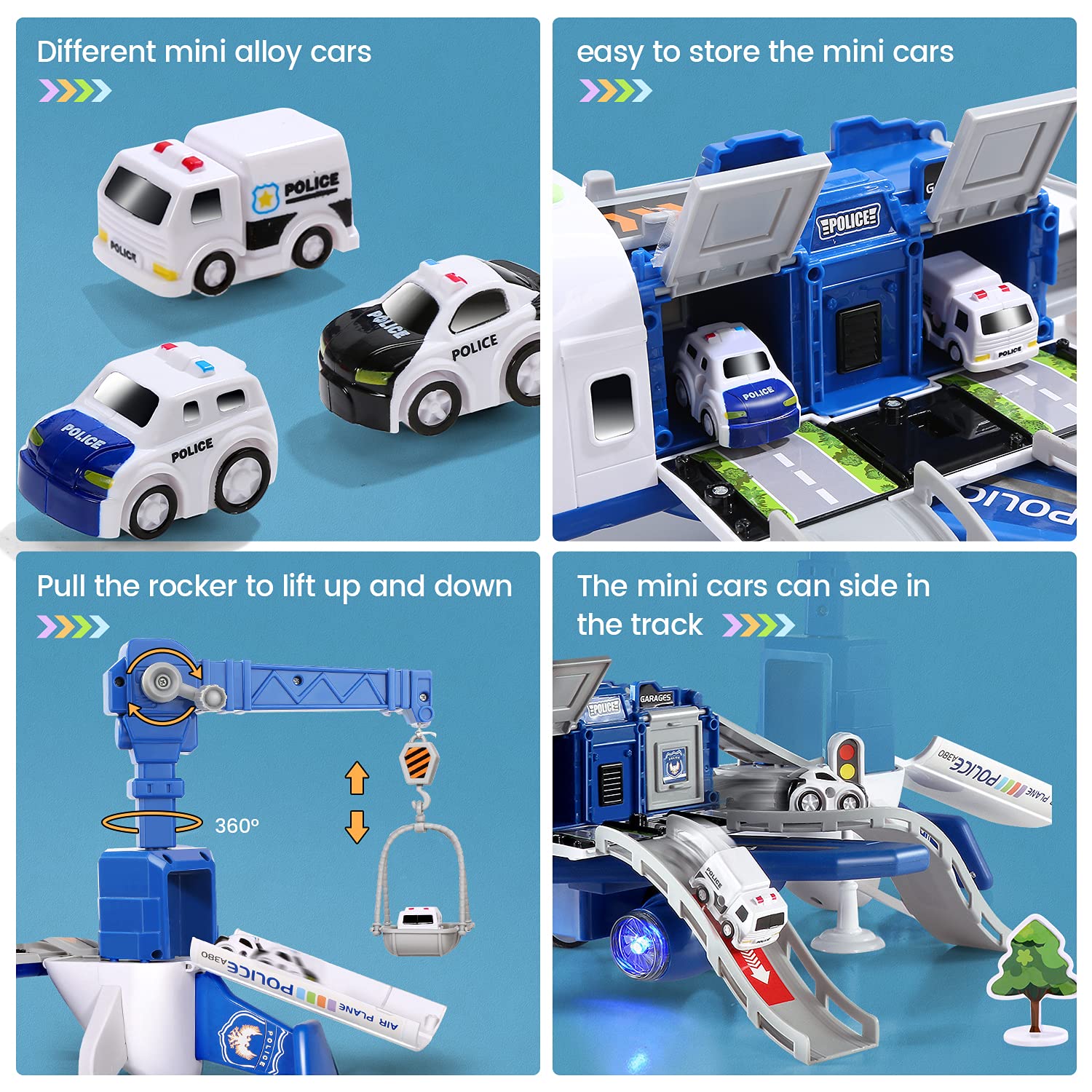CUTE STONE Toy Aircraft, Transport Cargo Airplane with Music & Light, Airplane Car Play Set & Vehicle Toy, Construction Toy Accessories for 3+ Boys & Girls