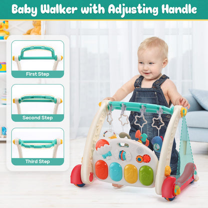 CUTE STONE Baby Gym Play Mat & Baby Learning Walker, Baby Activity Mat with Play Piano, Musical Activity Center with Lights