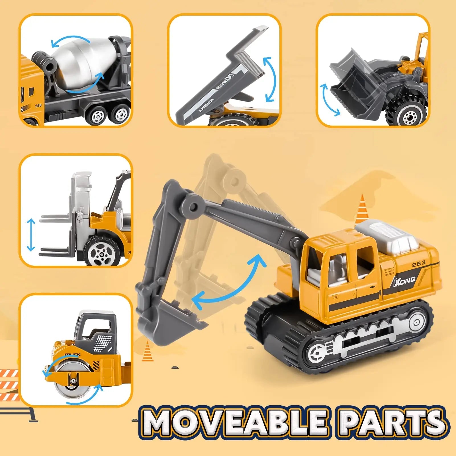 6-Pack Diecast Construction Trucks for Kids Ages 3+