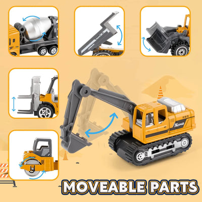 6-Pack Diecast Construction Trucks for Kids Ages 3+