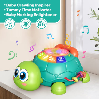 CUTE STONE Electric Action Toys, Baby Toys 6 to 12 Months, Musical Turtle Crawling Baby Toys for 12-18 Months, Early Learning Educational Toy with Light & Sound