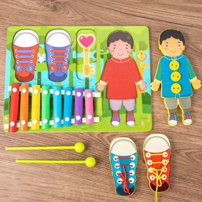 Wooden Xylophone and Threading Activity Board