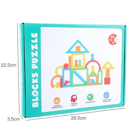 Wooden Rainbow Block Puzzle with Cards - Mathematics through imaginative play