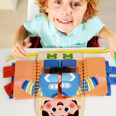 Libro de actividades de madera para niños pequeños – Juguete de aprendizaje de habilidades de vestimenta