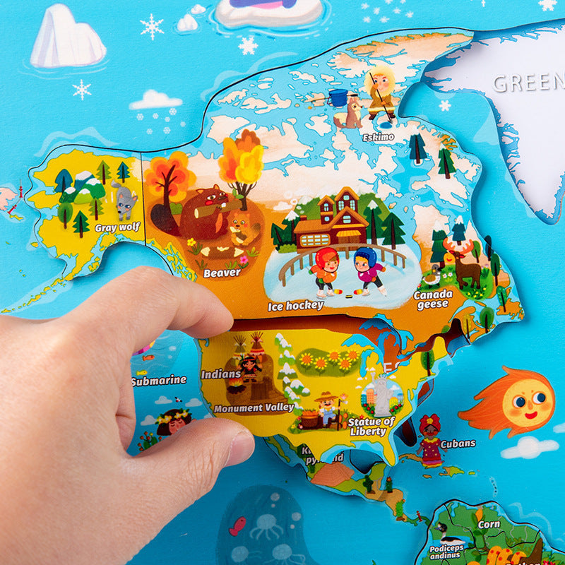 Wooden Magnetic World Map Puzzle- Mathematics toys