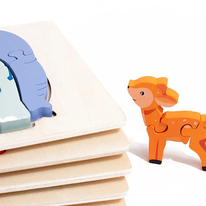 Animal Puzzle™ – Ontdek & Leer – Cartoon Houten Puzzel
