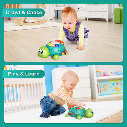 CUTE STONE Electric Action Toys, Baby Toys 6 to 12 Months, Musical Turtle Crawling Baby Toys for 12-18 Months, Early Learning Educational Toy with Light & Sound