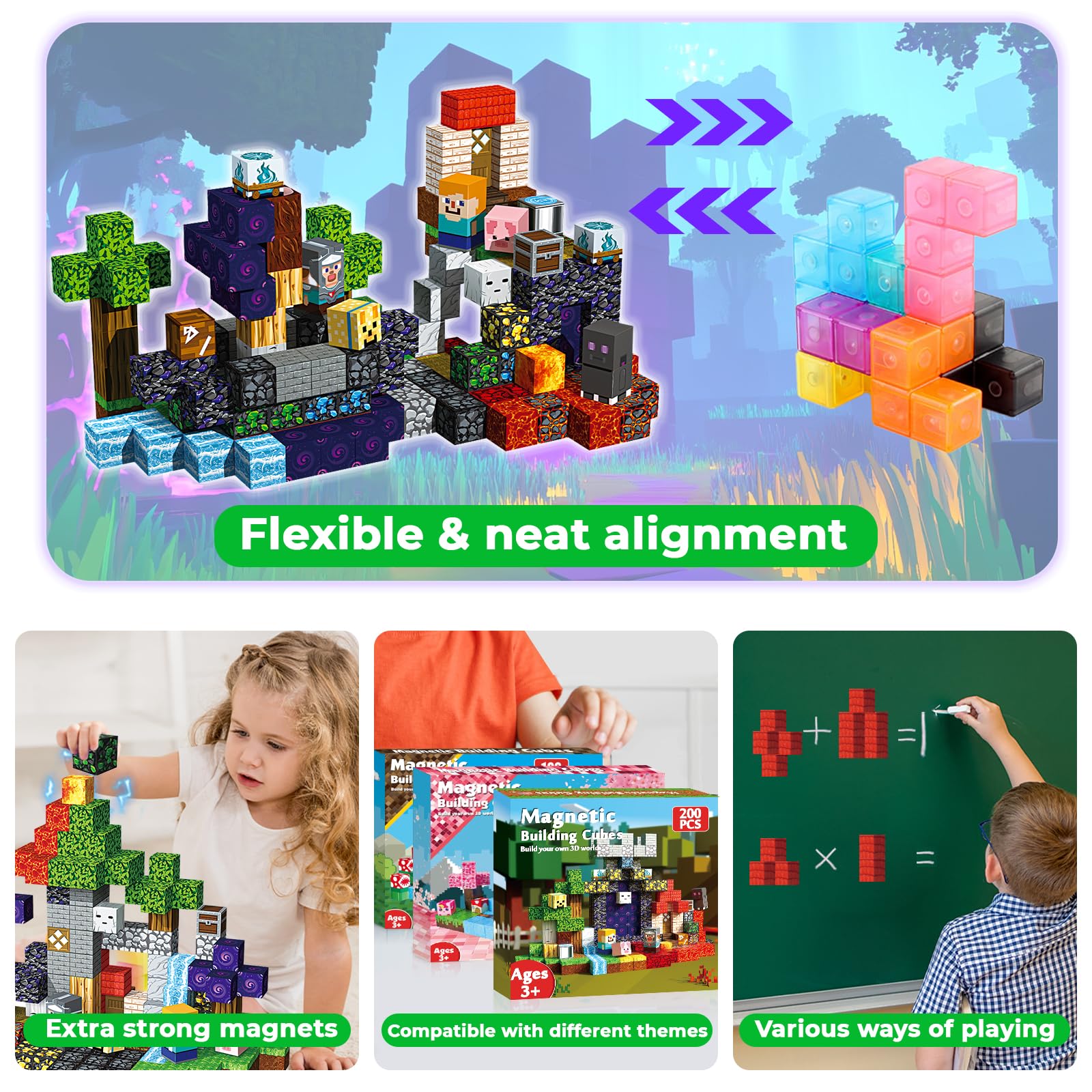 Blocs de construction magnétiques – Cubes aimantés inspirés de Minecraft pour enfants