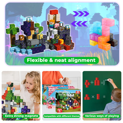 Blocs de construction magnétiques – Cubes aimantés inspirés de Minecraft pour enfants