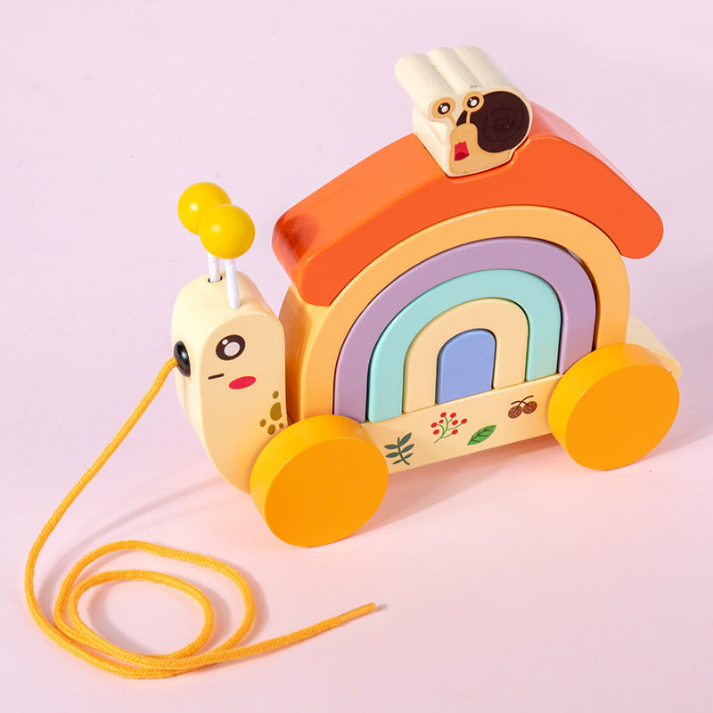 Wooden Rainbow Snail Tractor-  Fine motor skills toys
