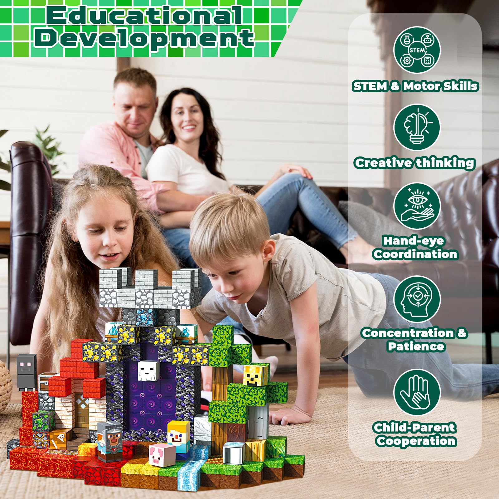 Blocs de construction magnétiques – Cubes aimantés inspirés de Minecraft pour enfants