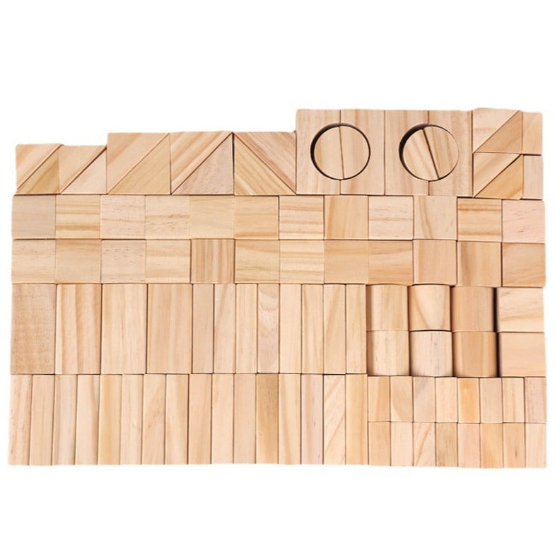 100 Pieces Wooden Building Blocks - Open Ended Wooden Toys