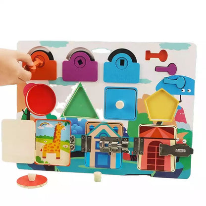 Wooden Shape Lock Latch Busy Board-Sensory toys