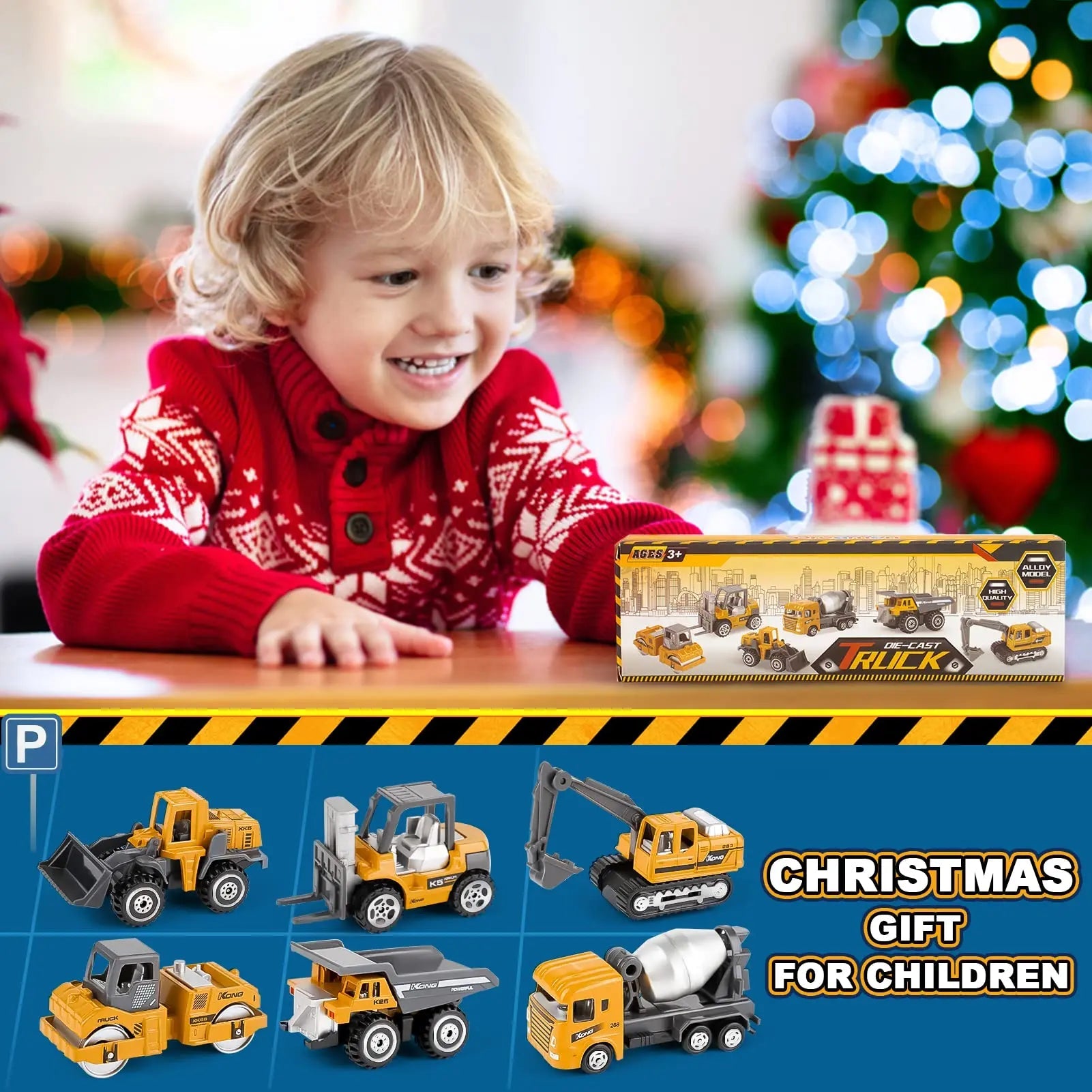 6-Pack Diecast Construction Trucks for Kids Ages 3+