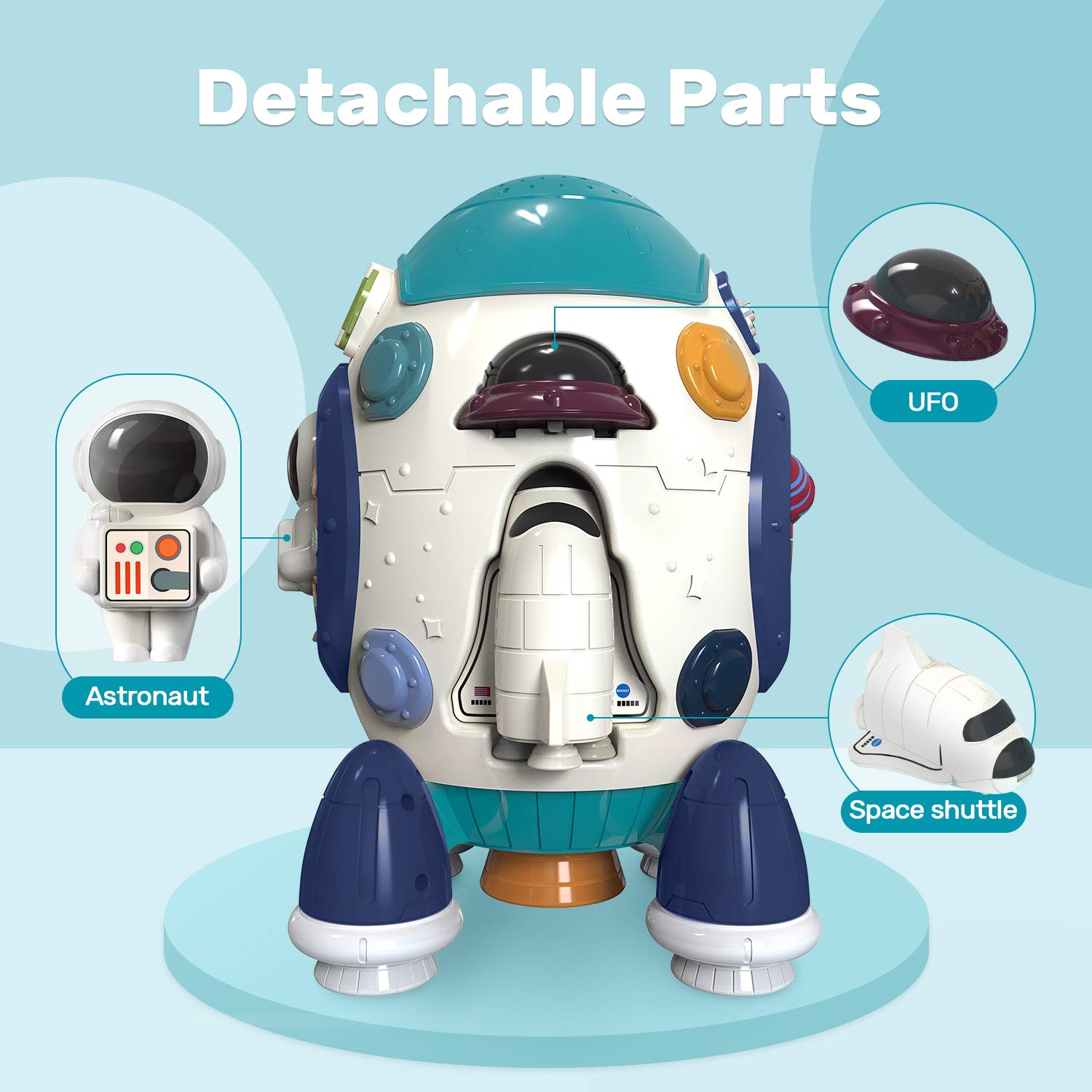 CUTE STONE Children's Multiple Activity Toys, Musical Toy, Electronic Toy W/ Lights & Sounds, Play Drum, Piano Music Key, Detachable Toy Space Shuttle, Astronaut