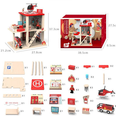 Wooden Fire Station Role Play - Open Ended Play Toys