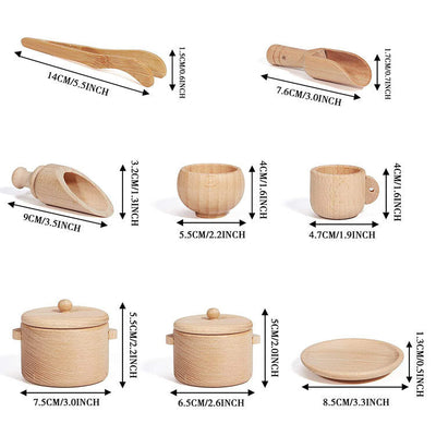 Service à thé et ustensiles en bois - Jouets de motricité fine