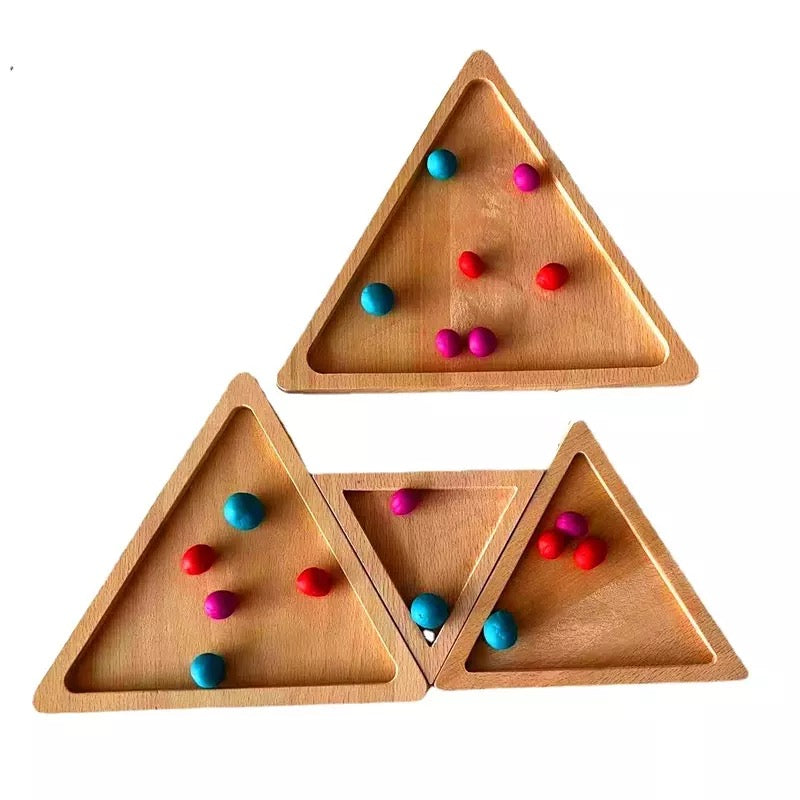 Wooden Triangle Sensory Play Tray Set Of 4 - Montessori Educational Wooden Toys