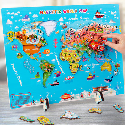 Wooden Magnetic World Map Puzzle- Mathematics toys