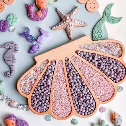 Wooden Shell Sensory Play Tray - Open ended wooden toys