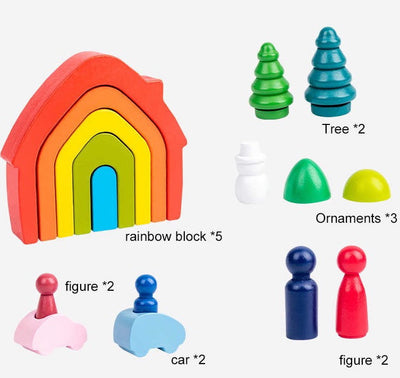 Open-Ended Play Set - Wooden House, Trees, People and Cars