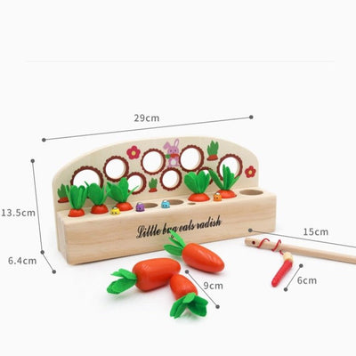 Wooden Carrots & Magnetic Fishing Game - Fine motor skills toys