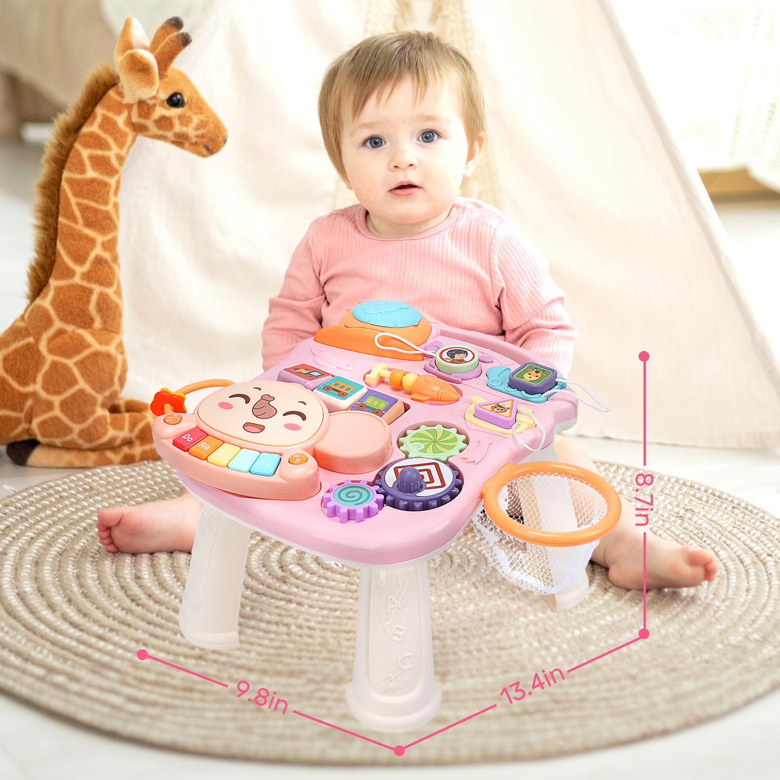 CUTE STONE Baby Walker for Girls, 2 in 1 Sit to Stand Learning Walker and Activity Center, Learning to Walk, Early Push Walking Toys for Toddler Infant