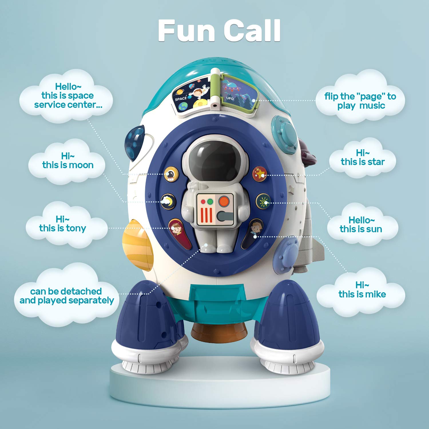 CUTE STONE Children's Multiple Activity Toys, Musical Toy, Electronic Toy W/ Lights & Sounds, Play Drum, Piano Music Key, Detachable Toy Space Shuttle, Astronaut