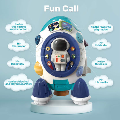 CUTE STONE Children's Multiple Activity Toys, Musical Toy, Electronic Toy W/ Lights & Sounds, Play Drum, Piano Music Key, Detachable Toy Space Shuttle, Astronaut