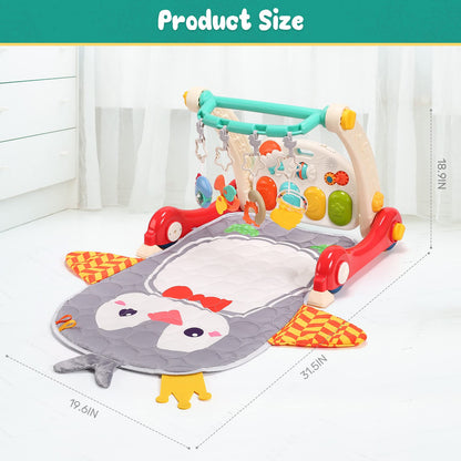 CUTE STONE Baby Gym Play Mat & Baby Learning Walker, Baby Activity Mat with Play Piano, Musical Activity Center with Lights
