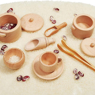 Service à thé et ustensiles en bois - Jouets de motricité fine