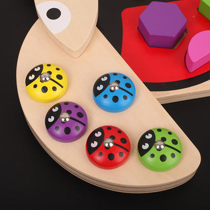 Wooden Ladybug Fishing and Shapes Game-Fine motor skills toys