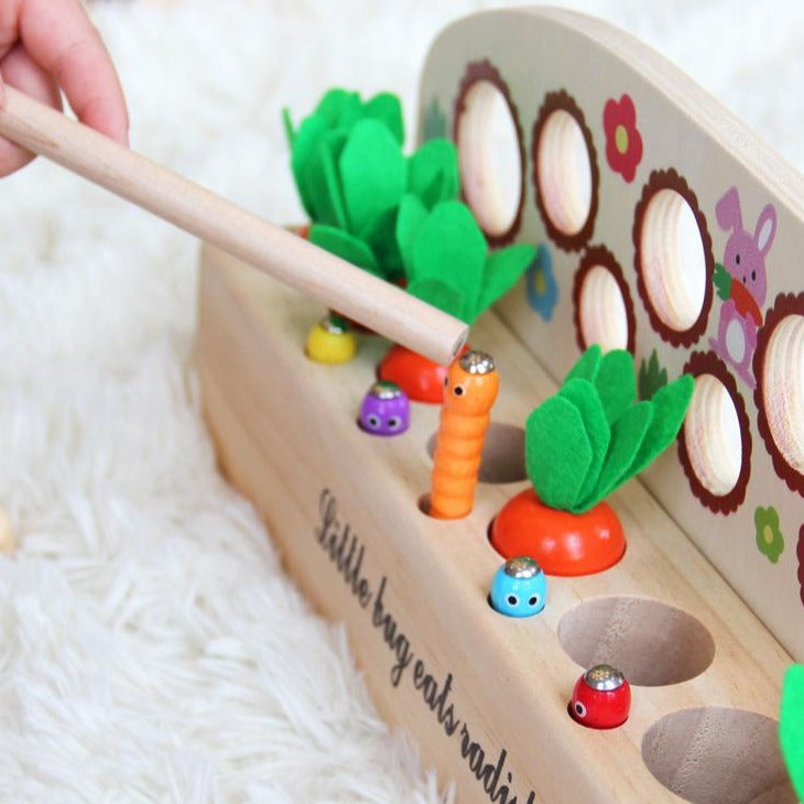 Wooden Carrots & Magnetic Fishing Game - Fine motor skills toys