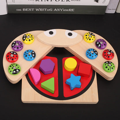 Wooden Ladybug Fishing and Shapes Game-Fine motor skills toys
