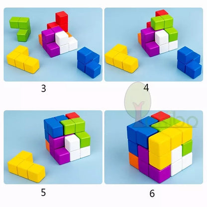 Wooden 3D Logical Puzzle Cube with Book - Open Ended Wooden Toys