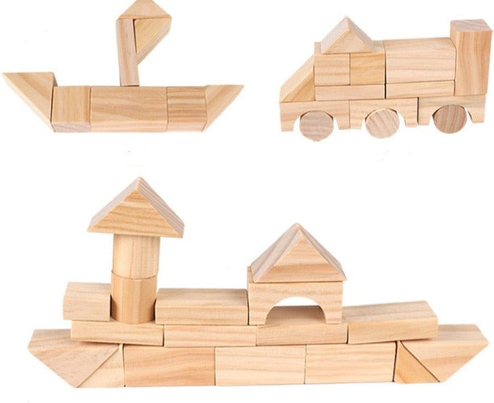 100 Pieces Wooden Building Blocks - Open Ended Wooden Toys