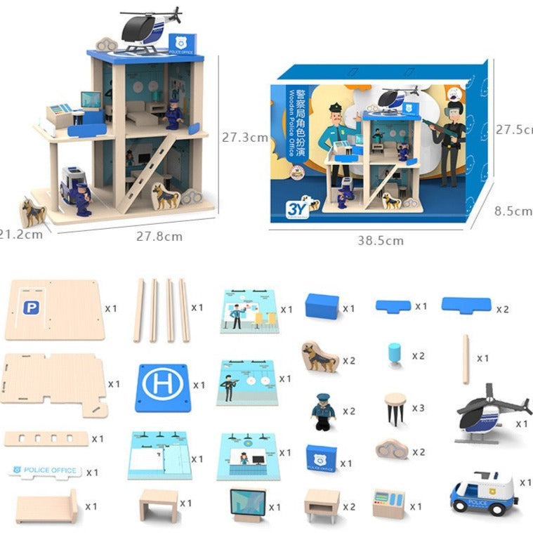 Wooden Police Station Role Play Game - Open Ended Play Toy