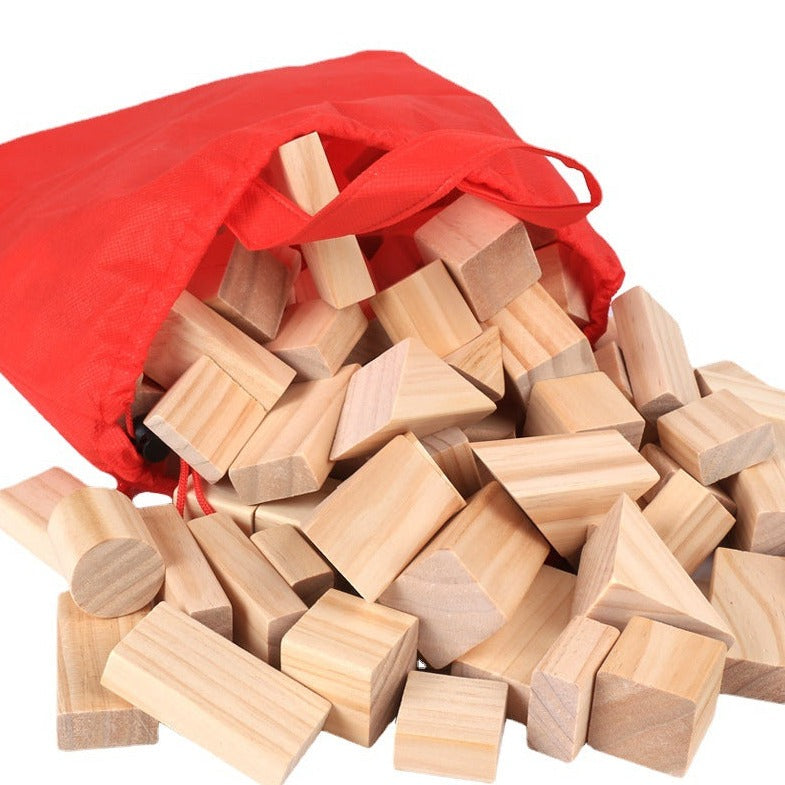 100 Pieces Wooden Building Blocks - Open Ended Wooden Toys