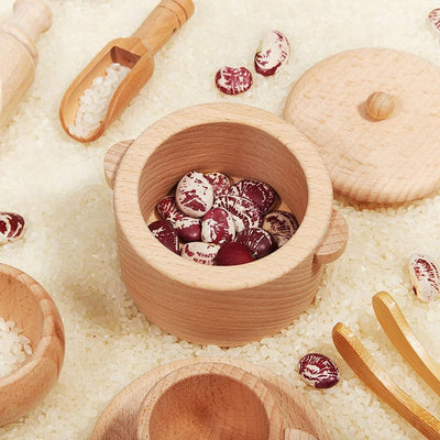 Service à thé et ustensiles en bois - Jouets de motricité fine