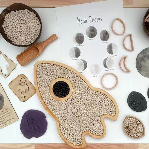 Wooden Spaceship Sensory Play Tray - Open ended wooden toys