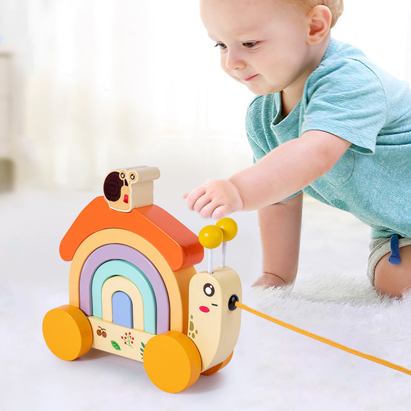 Wooden Rainbow Snail Tractor-  Fine motor skills toys