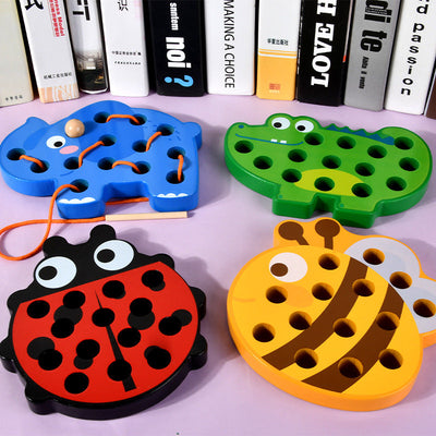 Wooden Animal Threading Rope Game - Fine Motor Skills Toys