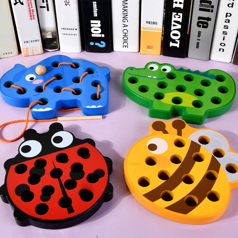 Wooden Animal Threading Rope Game - Fine Motor Skills Toys