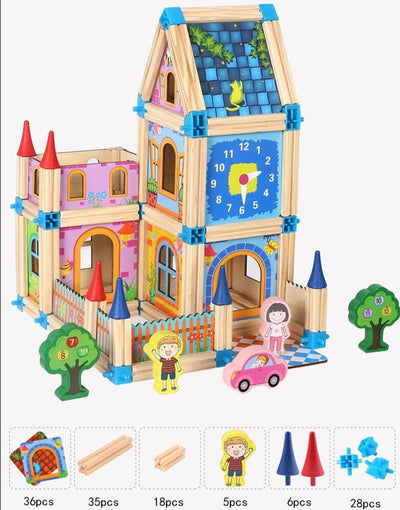 Jeu de construction en bois de 128 pièces - Jouets en bois ouverts